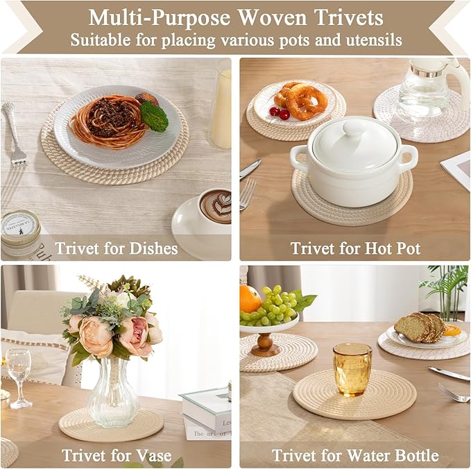 SHACOS 10 Inches Trivets for Hot Dishes, 4 Pieces Cotton Trivets Mats for Kitchen, Hot Pads for Countertops and Table, Heat-Resistant Pot Holders for Hot Pots and Pans(Khaki, 4pcs)