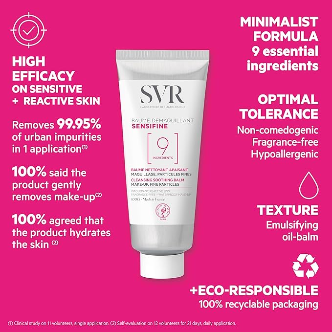 SVR Sensifine Cleansing Balm with Shea Butter & Coconut Oil. Soothing Balm-to-Oil Face Cleanser & Makeup Remover, Even Waterproof. For Sensitive Reactive Skin. Minimalist Formula, 3.5 fl.oz.