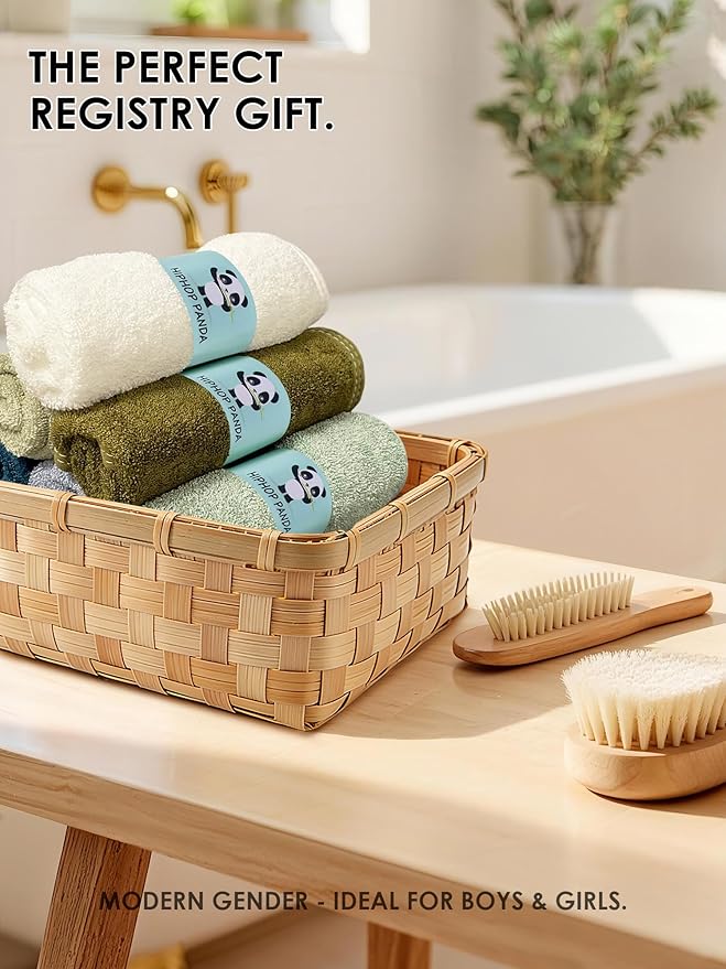 HIPHOP PANDA Baby Washcloths, Rayon Made from Bamboo - 2 Layer Ultra Soft Absorbent Newborn Bath Face Towel - Reusable Baby Wipes for Delicate Skin - Sage and Teal, 6 Pack