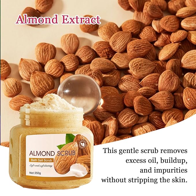 Almond Body Exfoliator, Deep Cleaning Exfoliating Body Scrub, Moisturizing Nourishing Salt Rose Body Scrub, 350 g
