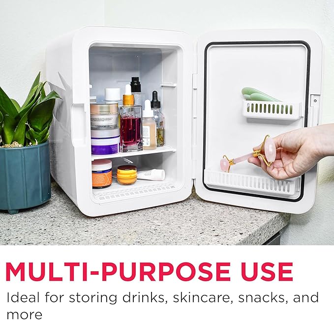 Frigidaire Mini Personal Fridge Cooler, LED Lighted Mirror, 6.5L Capacity, Chills 9 Cans, or Makeup and Skincare, Portable & Compact