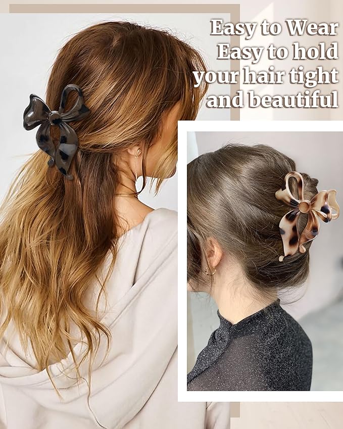 Mesovor 4 pack Cute Bow Claw Clip for Women, Nonslip Large Matte Strong Hold Bows Hair Clips for Thin and Thick Hair | Chic Hair Styling Accessories (Caramel Color)