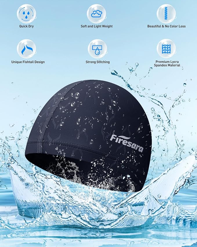 Firesara Fishtail Fabric Swim Cap for Men Women, Breathable High Elasticity Swimming Cap Hair Protection Quick Dry Soft for Long Hair Short Hair, Kids Boys and Girls