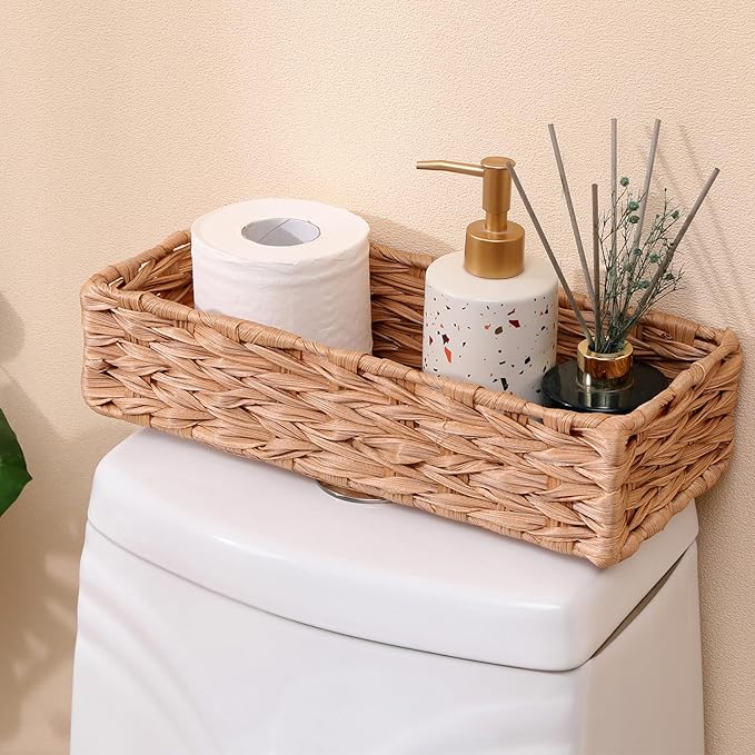 Bathroom Decor Box Toilet Tank Basket Woven Tissue Holder Box Toilet Paper Holder-Handmade Woven Office Drawer Organizer for Bedroom Livingroom Bathroom
