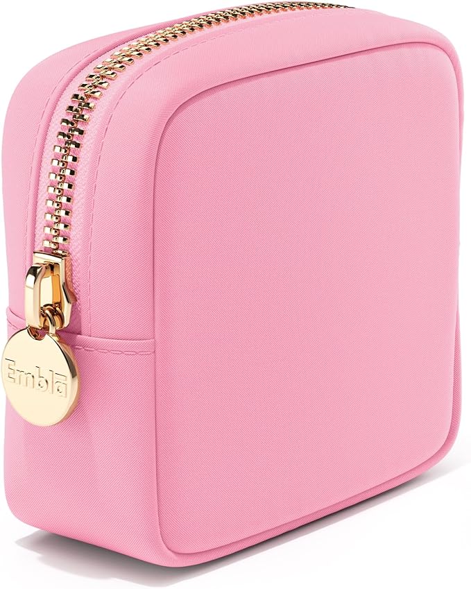 Embla Small Makeup Bag for Purse, Mini Waterproof Nylon Cosmetic Pouch, Durable and Lightweight Travel Toiletry Bag with Smooth Zipper, Light Pink