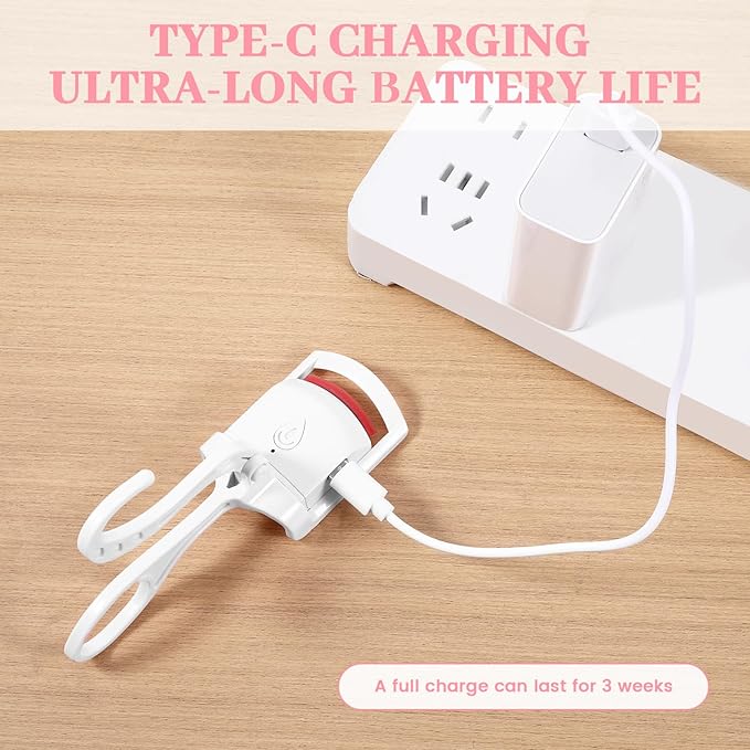 Heated Eyelash Curler, Fast Heat Up in 3s and 24h Long-Lasting Eye Lash Curler for Women, Safe Anti-Burn Heated Lash Curlers, USB Rechargeable Eyelash Curlers with Sensing Heating Silicone Pad(White)