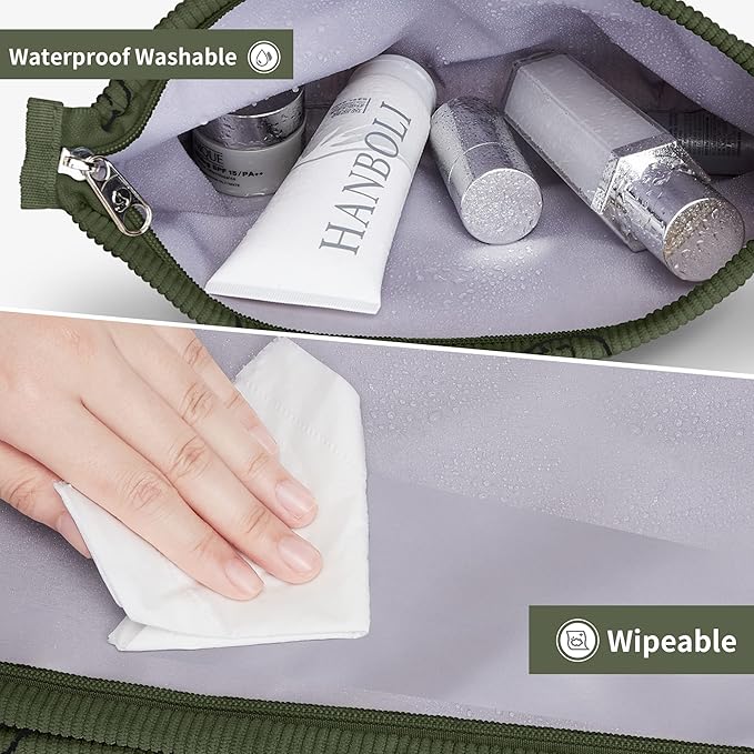 WLLWOO Makeup Bag-2pcs Smile Face Corduroy Cosmetic Bag Zipper Interior Waterproof Pencil Case Coin Purse Travel Toiletry Small Makeup Pouch For Women