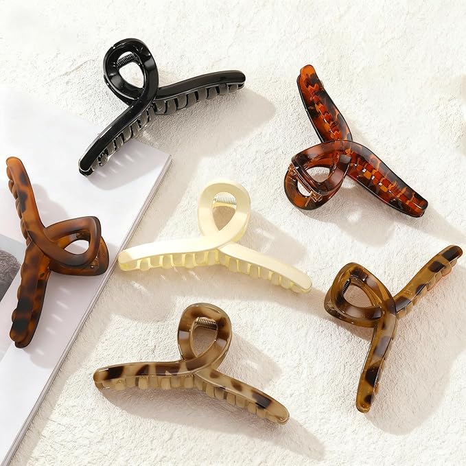 Auseibeely 6 Pcs Medium Tortoise Shell Claw Clip - 4.3 Inch Hair Clips for Women and Girls, Non-slip Hat Claw Clips for Thin/Medium Hair, Banana Jaw Clips Hair Accessories for Gift