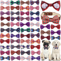 Reginary 50 Pieces Dog Bow Ties Pet Collar Bow Puppy Collar Attachment with Rubber Bands for Small Medium Cat Pet Grooming Charms Accessories Wedding Birthday Occasion(Plaid Style)