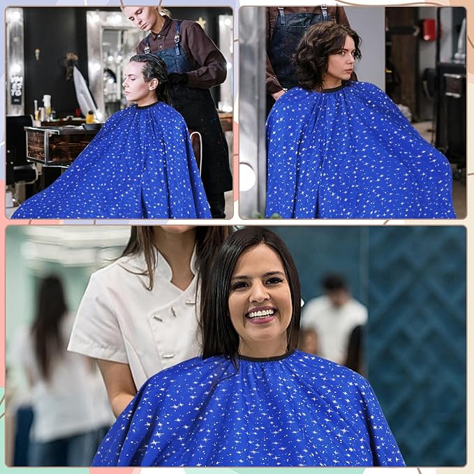 Professional Hair Cutting Cape with Neck Duster Brush, Large Size Salon Barber Cape for Men, Women and Kids(Blue with Stars)