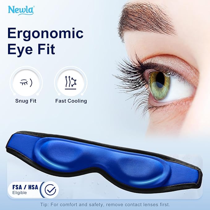 Cooling Gel Eye Mask, Contoured Cold Compress for Eyes, Reusable Cold Eye Mask for Puffy Eyes, Tired Eyes & Eye Strain, Flexible Solid Gel, Eye Care, Adjustable Strap, Fsa Eligible Items Hsa (Black)