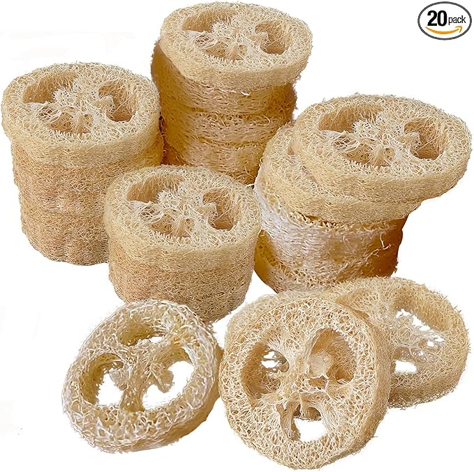 Natural Loofah Sponge for Soap Making, 20 Pack Organic Loofahs Slices Cuts Set, Loofa Exfoliating Body Scrubber, Shower Sponge Luffas for Women and Men