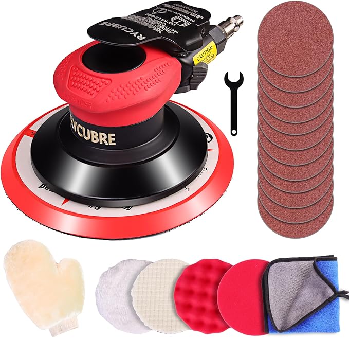 pneumatic Air Sander 5/6 Inch DA Palm Sander for auto body, High Speed Random Orbital Sander for Woodworking & Auto Polishing (6 Inch)