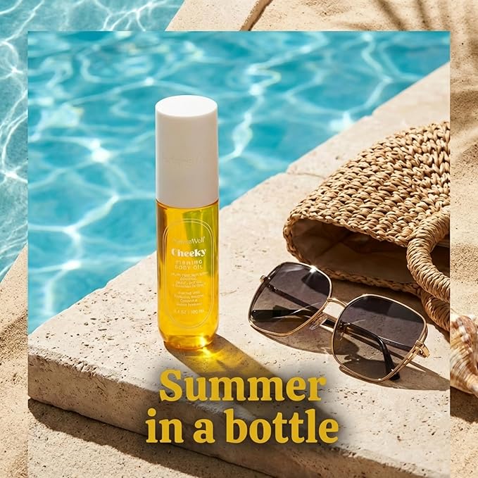 NATURE WELL Cheeky Firming Body Oil, Luxuriously Glowy & Fast-Absorbing Formula Designed to Nourish, Firm, & Visibly Smooth Skin, Scented with Pistachio, Almond, Coconut, & Salted Caramel, 3.4 Oz