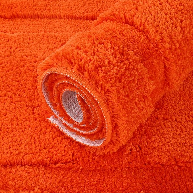 SHACOS Orange Fall Bathroom Rugs Sets 3 Piece, 20"x32" + 20"x47" Non Slip Bath Mat and 20"x24" Toilet Rugs U Shaped Washable, Soft Fluffy Water Absorbent Bathroom Floor Mat