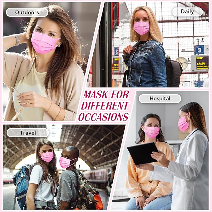 Disposable Face Mask For Adults - Travel Essentials, 100 Pack Individually Wrapped, 4 Ply Protection,Safety Masks Disposable