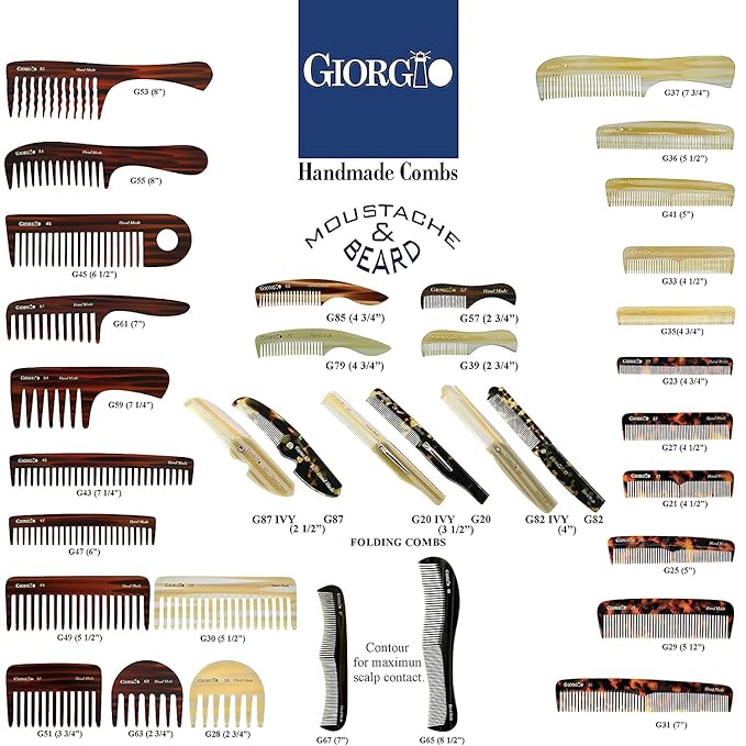 Giorgio G87 Fine Tooth Comb works as a Mustache and Beard Comb for Men - Add to any comb set, Handmade, Saw-cut, Hand Polished Pocket Styling Combs for Everyday Grooming and Hair Care Tokyo (4.5")