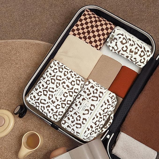 3Pcs Makeup Bag Cotton Quilted Travel Cosmetic Bag Cute Floral Makeup Pouch Large Toiletry Bag for Women Girls