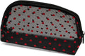 Portable Mesh Makeup Bag with Zipper Small Travel Toiletry Bag Lightweight Cosmetic Pouch (Black&Red Heart Half Round)