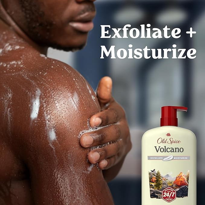 Old Spice Cleansing Body Wash for Men, 24/7 Shower Fresh with Lasting Scent, Exfoliate & Moisture, Gentle on Skin, Vitamin B3, Volcano with Dark Cedar + Amber Scent, 30 oz