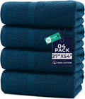 DAN RIVER Bath Towels Set of 4, 27 x 54 Inches, 100% Cotton, Larger & Lighter Weight, Quicker to Dry, Super Soft and Absorbent, Ideal Opal Blue Bath Towel for Daily Use
