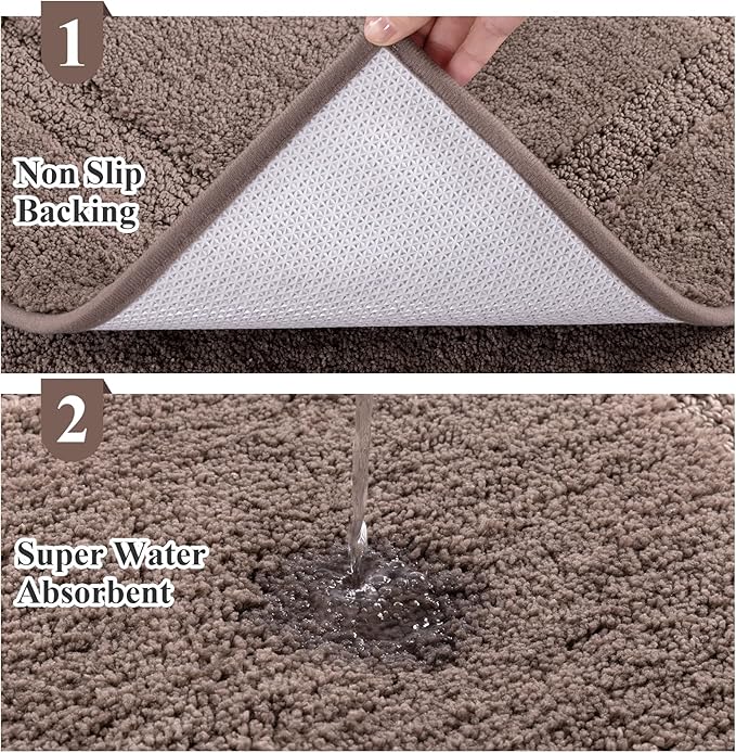 SHACOS Brown Bathroom Rugs Sets 3 Piece, 16"x24" + 20"x32" Bath Rugs + 20"x24" U Shaped Toilet Rugs, Non-Slip Extra Soft Absorbent Bath Rug Washable Bathroom Floor Mats