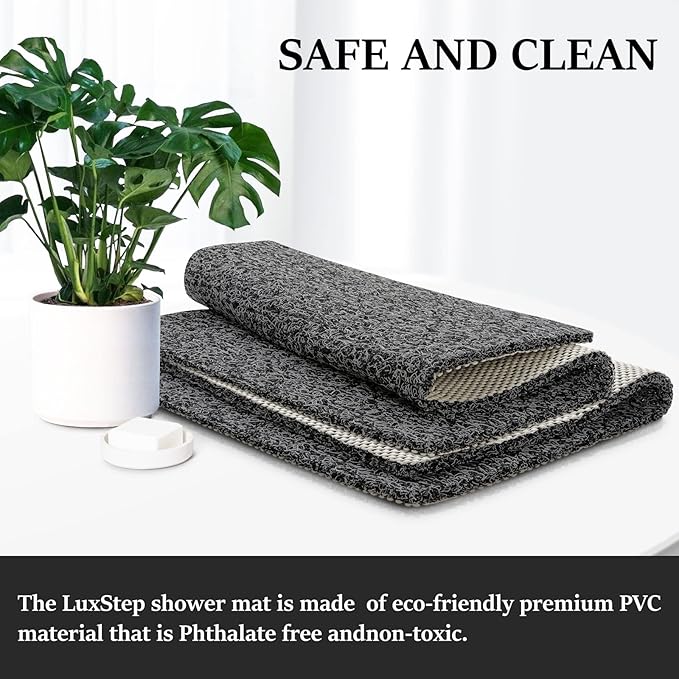 LuxStep Shower Mat Bathtub Mat,32x16 inch, Non-Slip Bath Mat with Drain, Quick Drying PVC Loofah Bathmat for Tub,Shower,Bathroom,Black