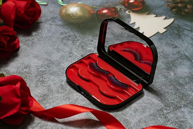3 Tier Eyelash Storage Case Lash Dime Organizer Holder Box with Mirror Makeup Cosmetic Travel Case Empty False Lash Container (Black Red))