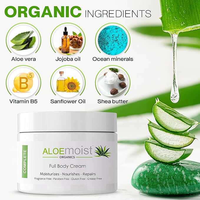 Organic Aloe Vera Face Cream & Body Moisturizing Cream, Natural Aloe Vera Lotion with Vitamin E Oil, Vitamin C, Retinol Cream, Shea Butter – Anti Aging Face Moisturizer for Women, Dry Skin (4 oz)