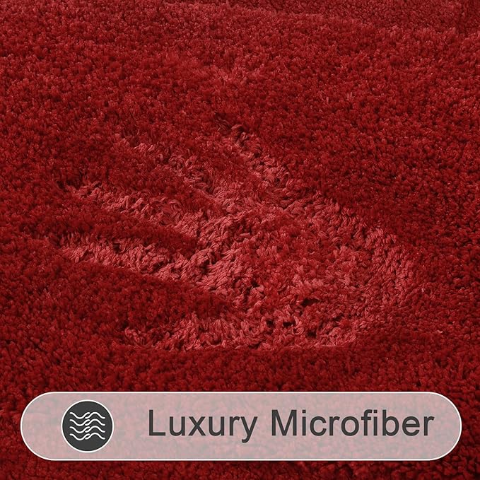 SHACOS Red Bathroom Rugs Sets 2 Piece 32x20 + 47x20 inch, Microfiber Non Slip Bath Mats for Bathroom Floor, Soft Fluffy Absorbent Bath Rugs Set of 2