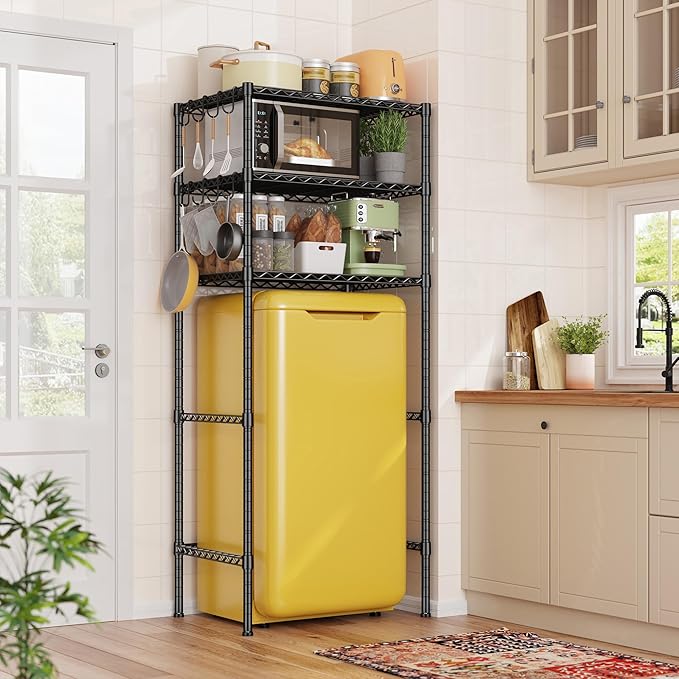 REIBII 3 Tier Mini Fridge Shelf with Storage for Dorm Adjustable Shelving Metal Storage Shelves Rack Mini Fridge and Microwave Stand for College Rooms Kitchen, Office, 65.36Hx18.1Dx26.38W, Black
