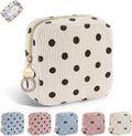 Period Bag for Teen Girls, Corduroy Cute Sanitary Napkin Storage Bag, Menstrual Pad Pouches Tampon Holder for Purse (Beige-Polka Dots)