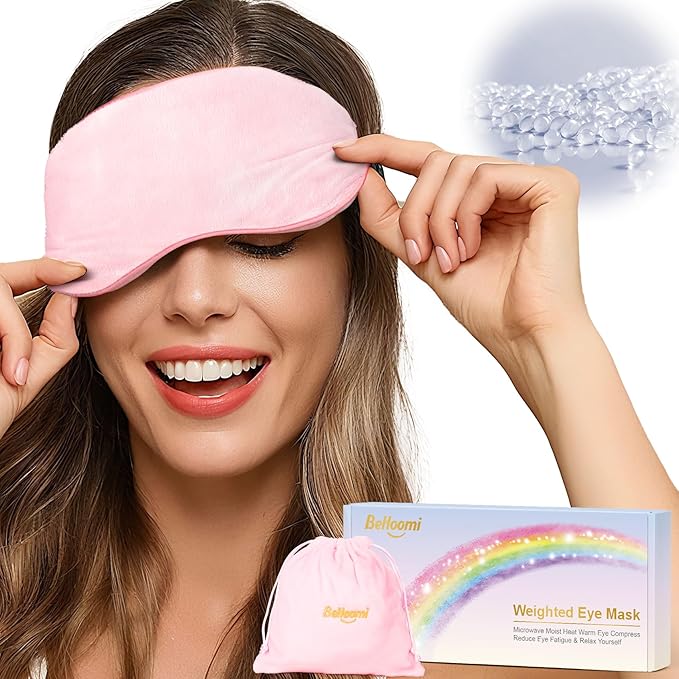 Heated Eye Mask Warm Compress for Eyes, Soothing Weighted Eye Mask for Sleeping, Microwave Moist Heating Pad Hot Compress for Eyes Relaxation, Reusable Sleep Mask for Home, Office (Pink)
