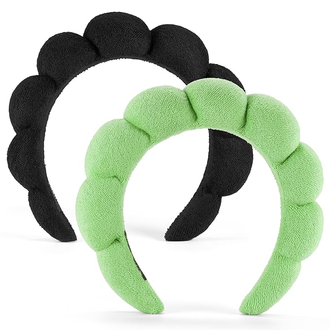 2 Count Hairband, Set of 2 - Thick, Soft, Plush, Absorbent Terry Cloth Spa Headbands for Washing Face or Facial - Puffy Makeup Headbands for Face Washing, Mask, Skin Treatment