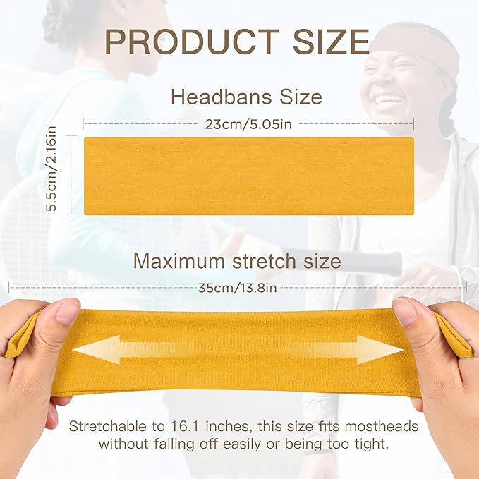 8 Pack Headbands for Women Non Slip - Stylish Sports Hair Bands for Women's Hair - Soft Cotton Cloth Stretchy Headbands for Women for Yoga, Outdoor Exercise Running