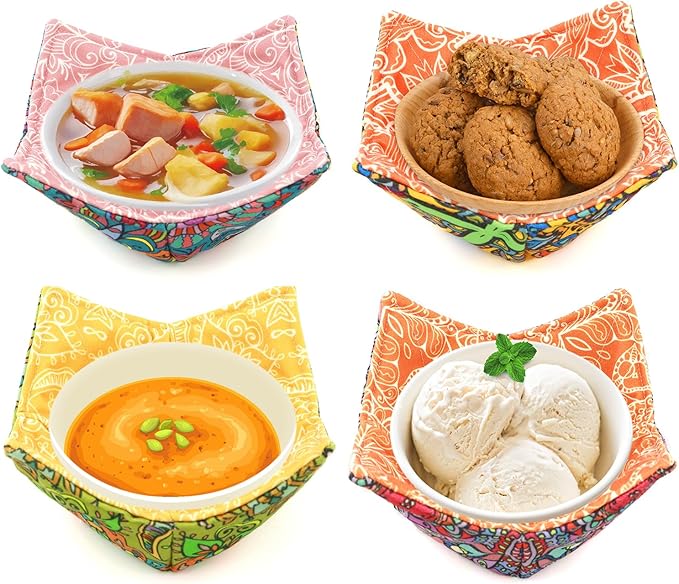 Cotton Microwavable Bowl Cozy, Microwave-Safe Hot Bowl Holders, Soup Bowl Cozy Bowl Hot Pads (D)