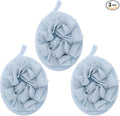 Boao 3 Pcs Bath Shower Pouf Sponge Mesh Pouf Shower Ball Exfoliating Body Sponge Pad Scrubber Glove with Flower Bath Ball (Blue)