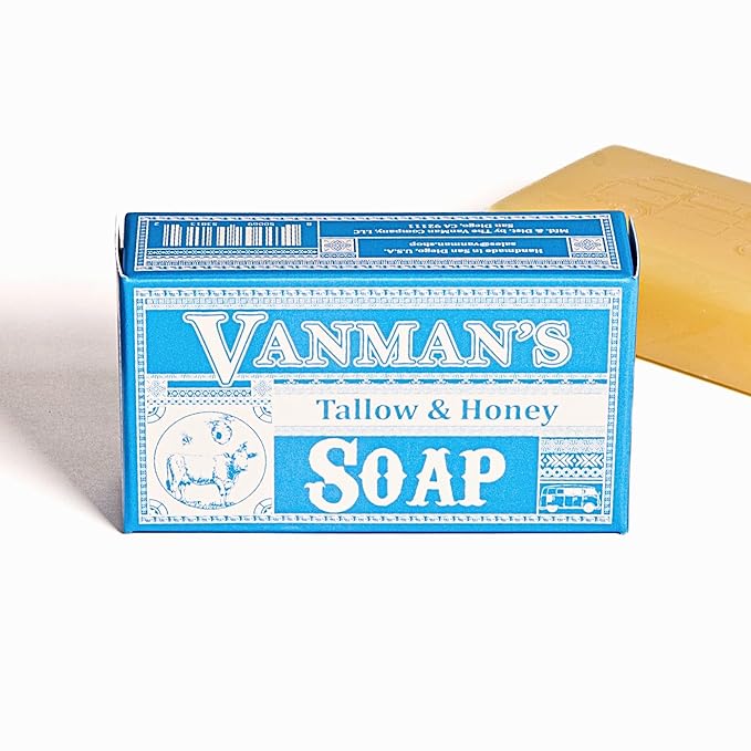 VanMan Beef Tallow and Honey Bar Soap – Pure Grass-Fed Beef Tallow for Skin with Raw Honey & Distilled Water, Unscented Soap, Hydrating & Nourishing, Clean Ingredients, 3.8oz - 5 Pack