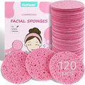 120-Count Compressed Facial Sponges|Kickleen 100% Natural Cellulose Cosmetic Spa Sponges for Daily Facial Cleansing|Makeup And Mask Removal|Exfoliating|Skin Massage|Pore Exfoliation (120 Count (Pink))