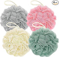 Shower Loofah Bath Sponge, 60G Loofah Exfoliating Body Scrubber, 4 Color Mesh Shower Pouf Balls for Body Wash (Pink Green White Gray)