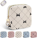 Period Bag for Teen Girls, Corduroy Cute Sanitary Napkin Storage Bag, Menstrual Pad Pouches Tampon Holder for Purse (Beige-Bow Tie)