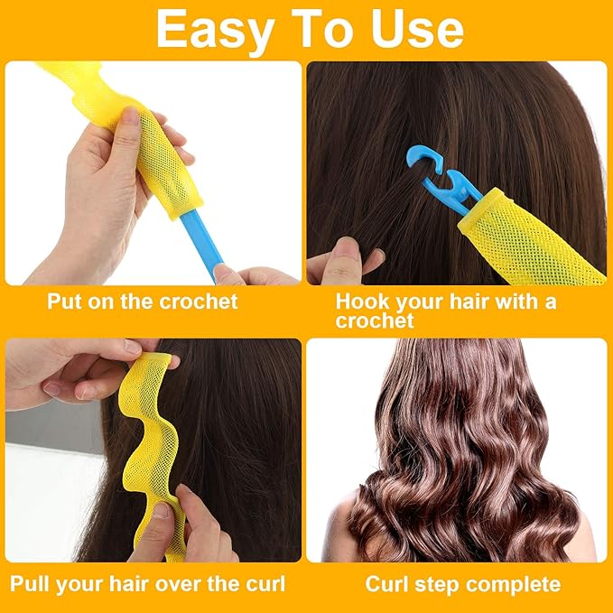 WILLBOND 30 Pieces Heatless Waver Hair Curlers Styling Kit, No Heat Damage Overnight Hair Curlers Rollers with Styling Hooks for Women Girls Long Hairs(50 Cm/ 19.68 Inch)