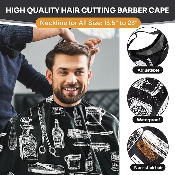 Barber Cape 13Pcs with Neck Duster Brush Adjustable, Extra Long Hair Cutting Cape 63" x 55" Profesional Barber Accessories for Men/Adults/Barber/Salon/Clients/Home/Women/Kids