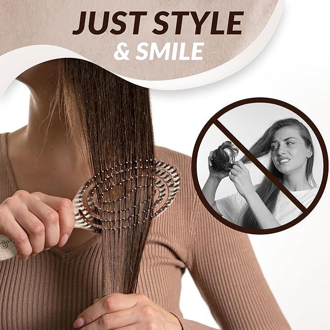marQus Detangle Boar Brush Women and Men, Exclusive Ultra-soft bending Bristles and Body - Glide Through Tangles With Ease For All Hair Types - Women, Men, Wet And Dry Hair, 1pcs Brown Brush