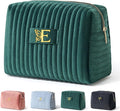 COSHAYSOO Bridesmaid Proposal Engagement Gifts Bridal Shower Bachelorette Party Favors Makeup Bag Quilted Make Up Cosmetic Pouch for Bride to Be Maid of Honor Godmother Emerald Green Initial Letter E