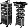 TOPACK Professional 4-In-1 Rolling Makeup Train Case, Large Makeup Travel Case with Key Shoulder Strap/Handle Cushion I Makeup Train Case Organizer I Cosmetology Case on Wheels
