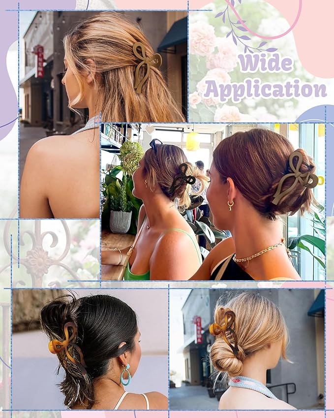 4 PCS Bow Hair Clips Bow Claw Clip for Women Nonslip Large Hair Claw Clips for Thin and Thick Hair Strong Hold Hair Bows (Tortoise+Camel+Black+Coffee)