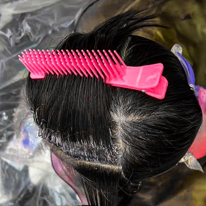 Alligator Hair Sectioning Grip Clips, 2 Pack Must Haves Nonslip Hairstylist for Coloring Barber Cutting Supplies, Neon Clip Parting Comb Quick & Efficient Nonslip, Professional Salon Braider Pink/Blue