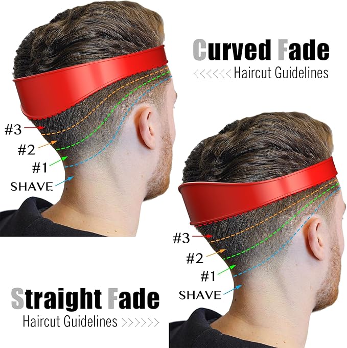 Neckline Shaving Template and Adjustable Hair Trimming Guide,DIY Self Haircutting System, Shaving and Keeping a Clean and Straight Neck Hairline,Easy Use Tool Soft Portable (Red)