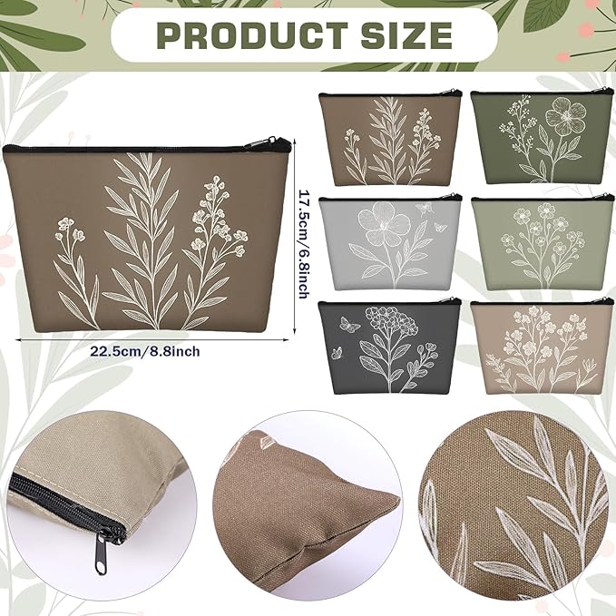 Sweetude 12 Pcs Vintage Flowers Makeup Bag Bulk Boho Gifts Portable Travel Cosmetic Bags with Zipper Retro Floral Waterproof Roomy Travel Beauty Toiletry Organizer Storage Pouch for Women